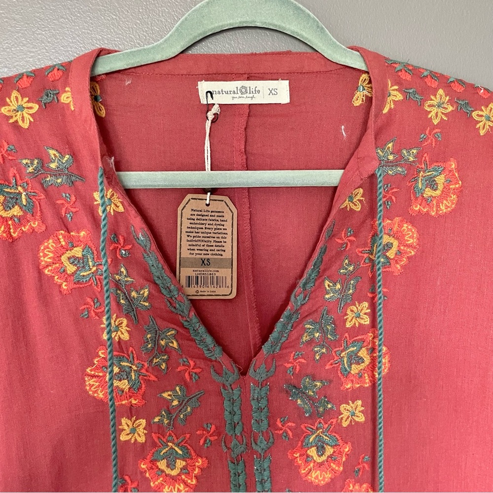 Natural Life Embroidered Tassel Boho Mini Dress In Orange & Blue Size XS NWT - Picture 14 of 14